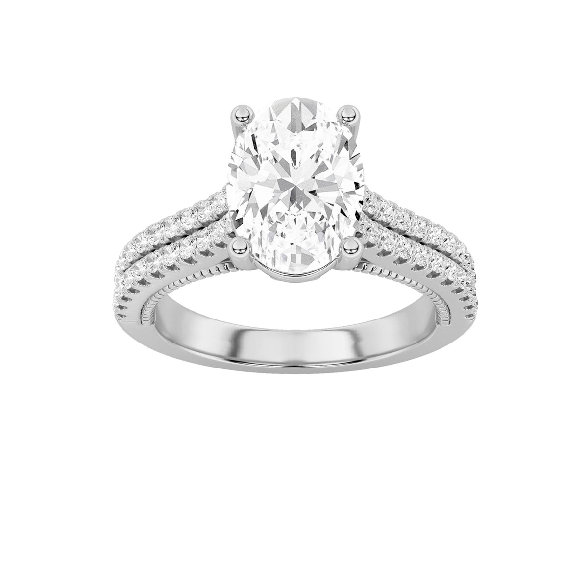 Oval Shaped Lab Grown Diamond Two Row Fancy Accented Engagement Ring