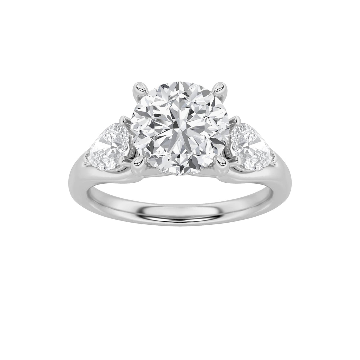 Round Shaped Lab Grown Diamond Accented Three Stone Ring