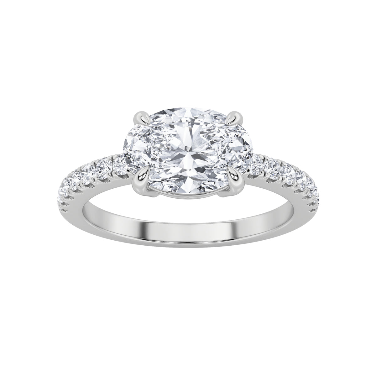 Oval Shaped Lab Grown Diamond East West Accented Ring
