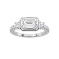 Emerald Shaped Lab Grown Diamond East West Accented Three Stone Ring