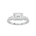 Emerald Shaped Lab Grown Diamond East West Accented Three Stone Ring