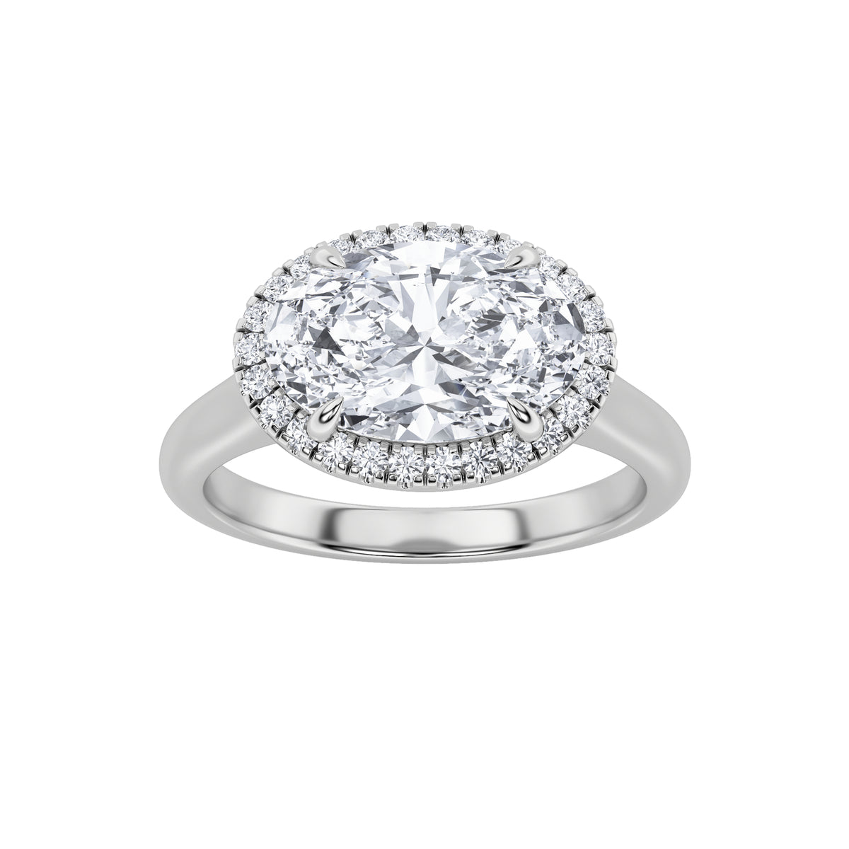Oval Shaped Lab Grown Diamond East West Accented Solitaire Ring
