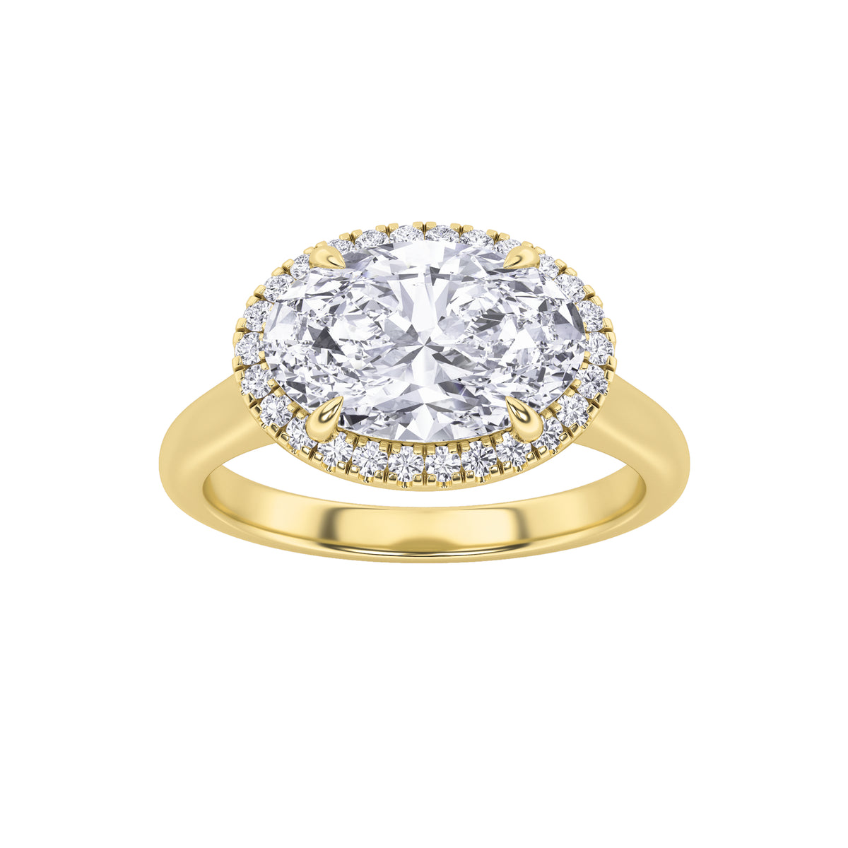 Oval Shaped Lab Grown Diamond East West Accented Solitaire Ring