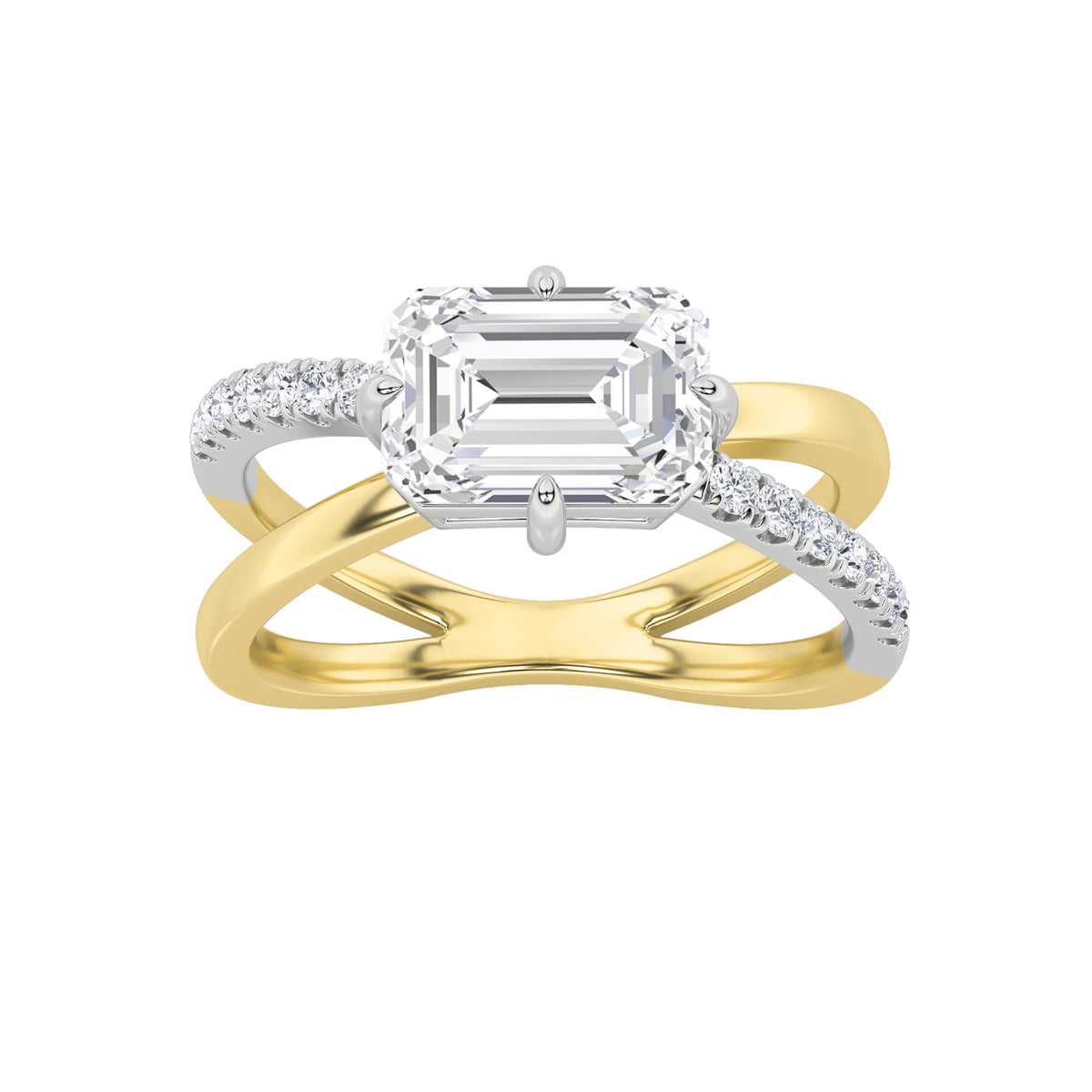 Emerald Shaped Lab Grown Diamond East West Accented Solitaire Ring