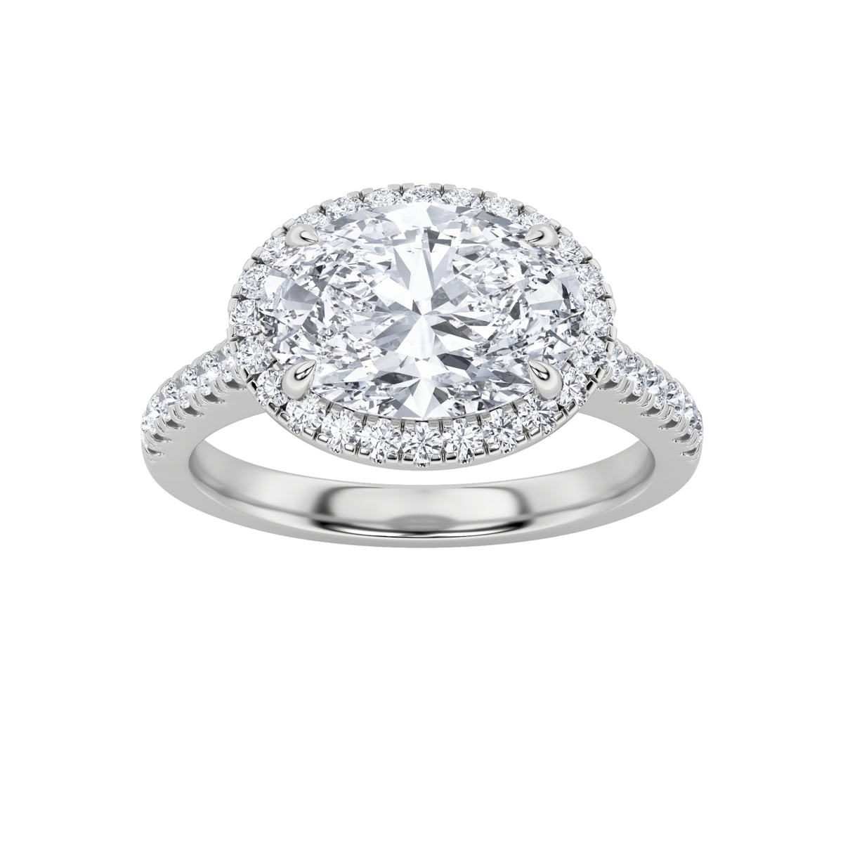 Oval Shaped Lab Grown Diamond East West Accented Solitaire Ring