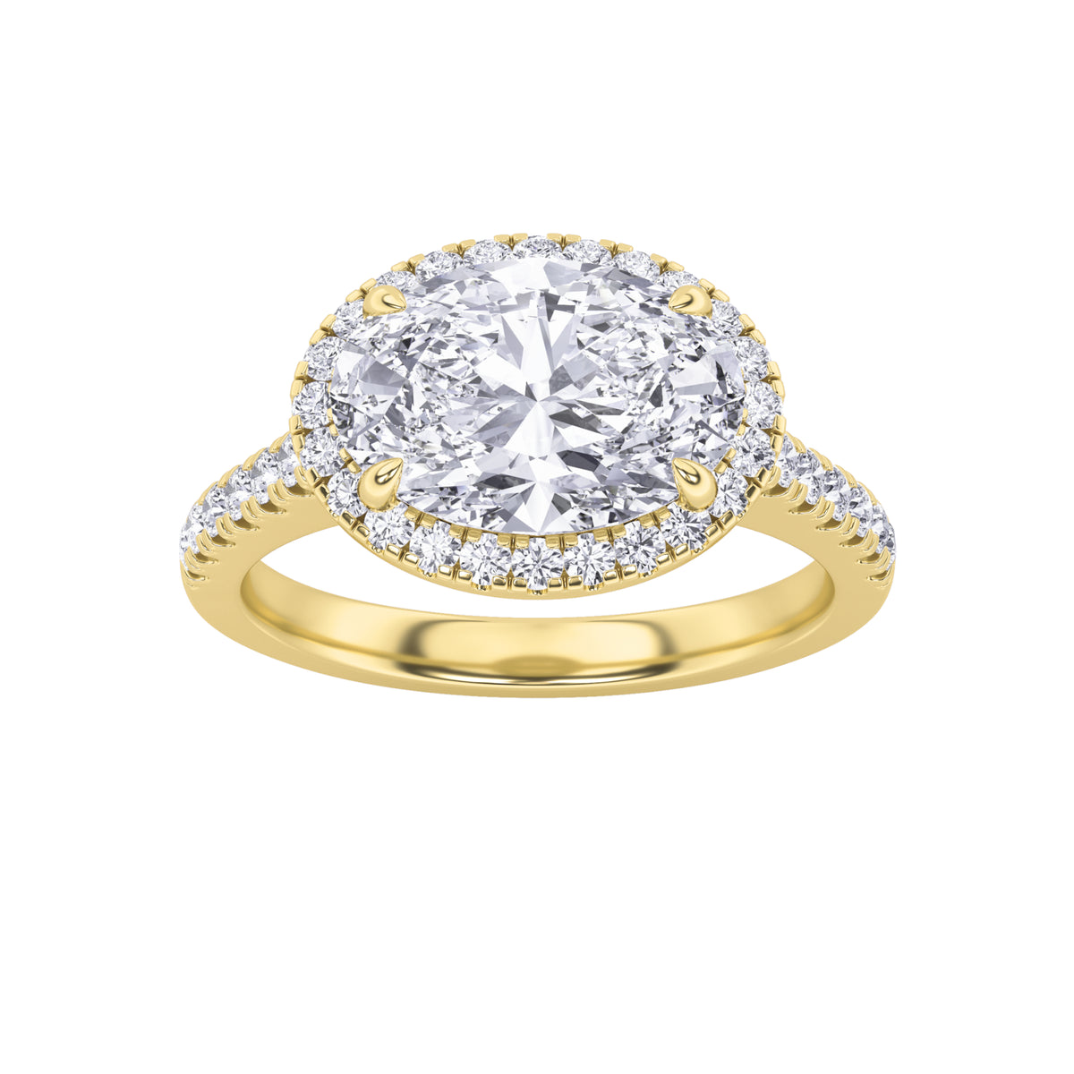 Oval Shaped Lab Grown Diamond East West Accented Solitaire Ring