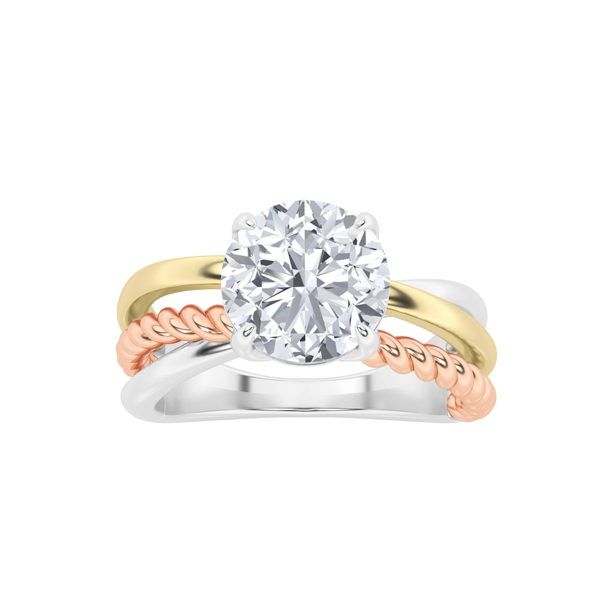 Round Shaped Lab Grown Diamond Tri Color Solitaire Engagement Ring