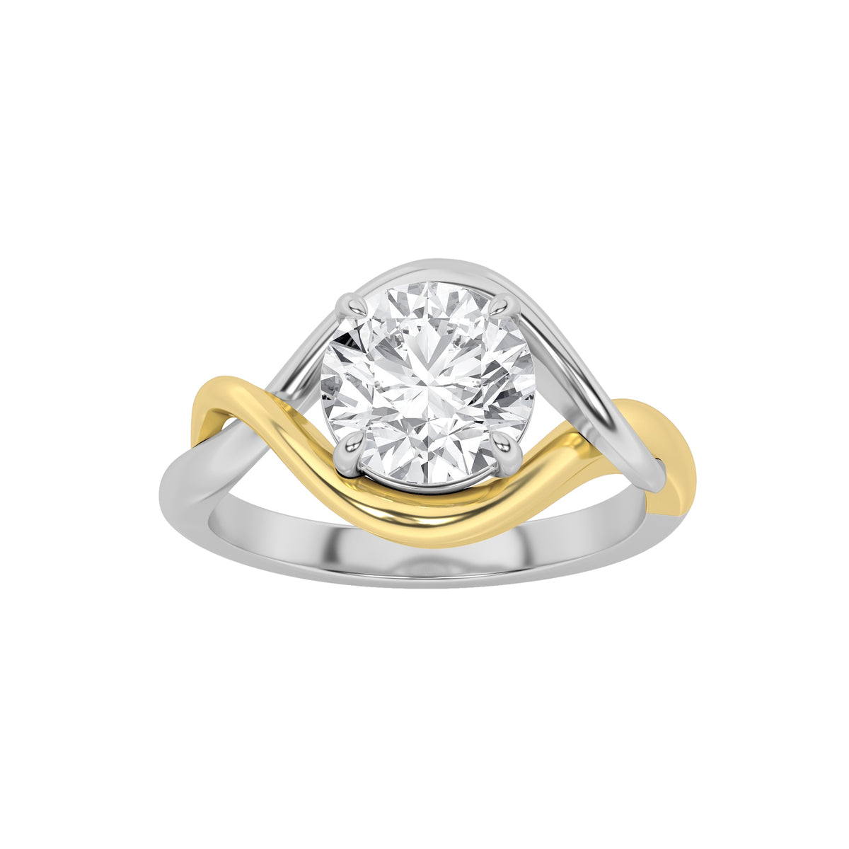 Round Shaped Lab Grown Diamond Two Tone Know Solitaire Engagement Ring