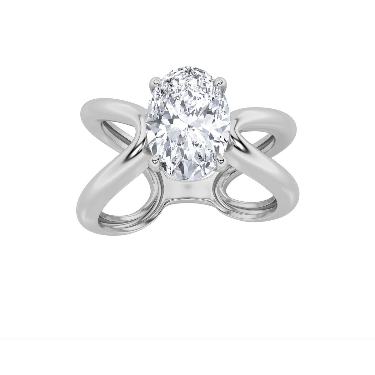 Oval Shaped Lab Grown Diamond Criss Cross Fancy Solitaire Ring