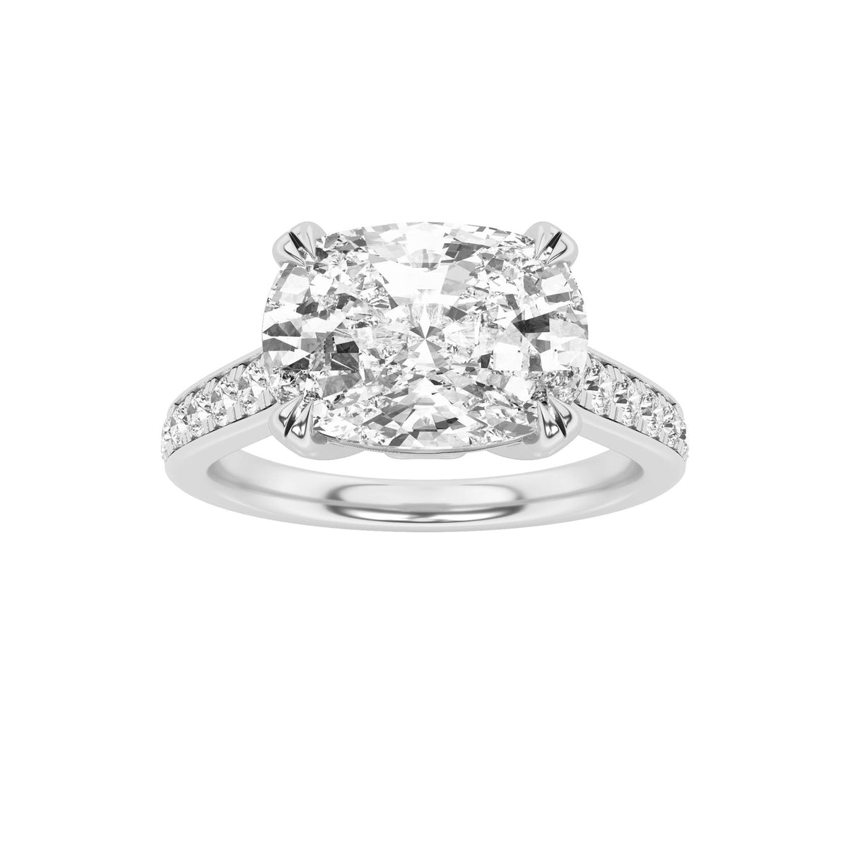 Elongated Cushion Shaped Lab Grown Diamond Bold Accented East West Set Engagement Ring