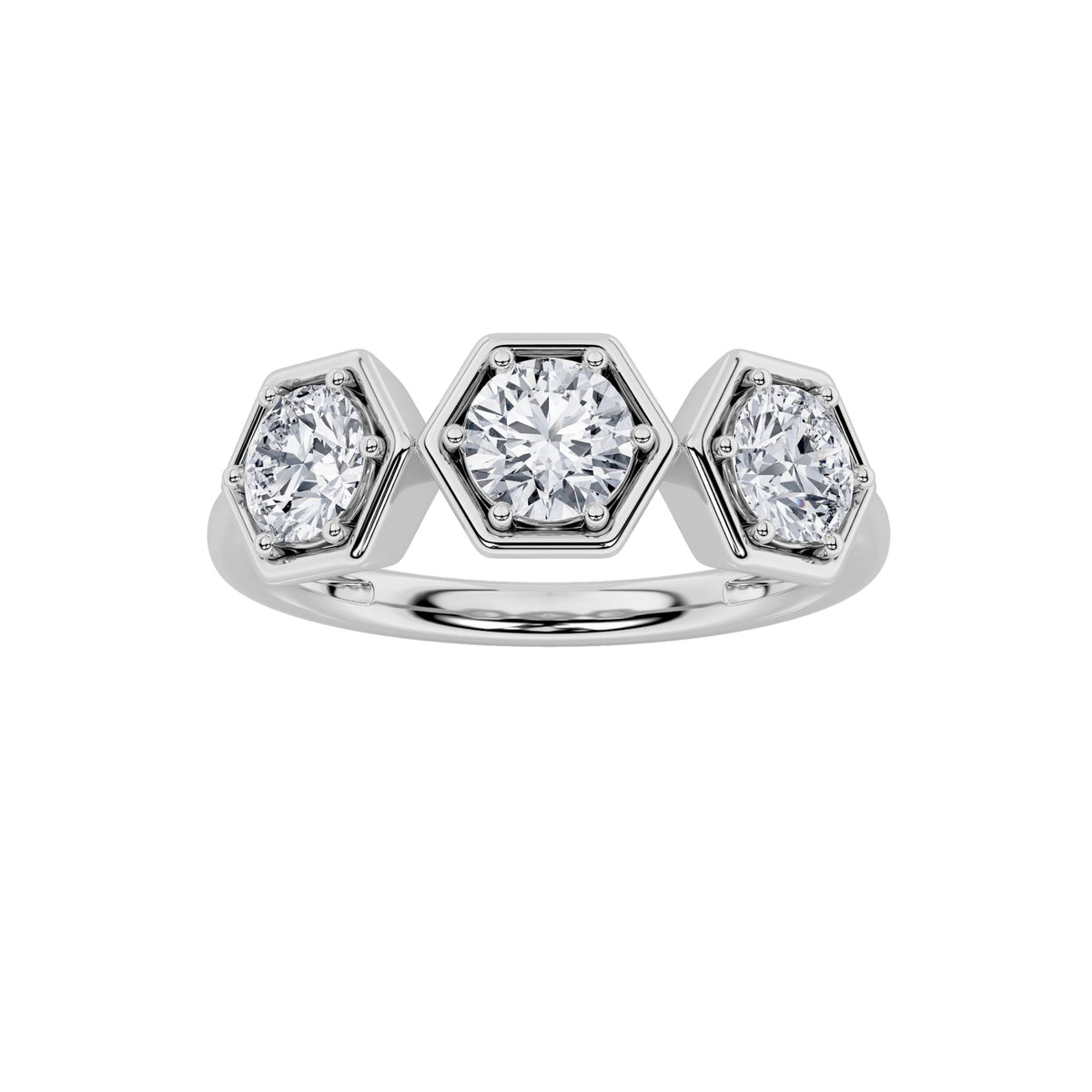 Round Shaped Lab Grown Diamond Three Stone Ring