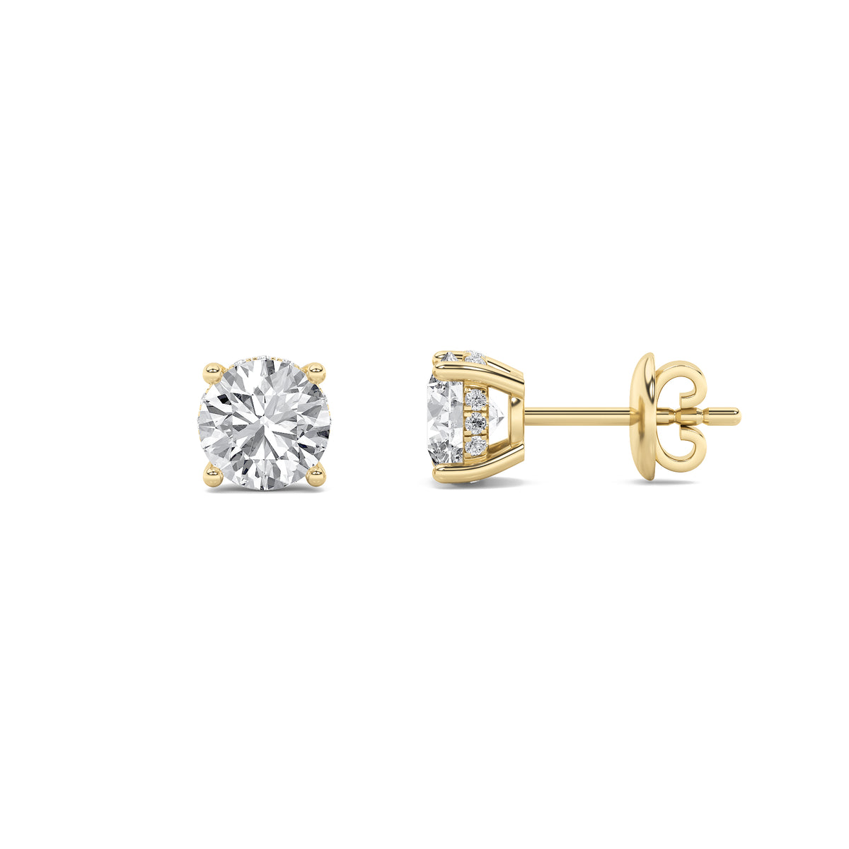 Round Shaped Lab Grown Diamond Hidden Halo Stud Earrings