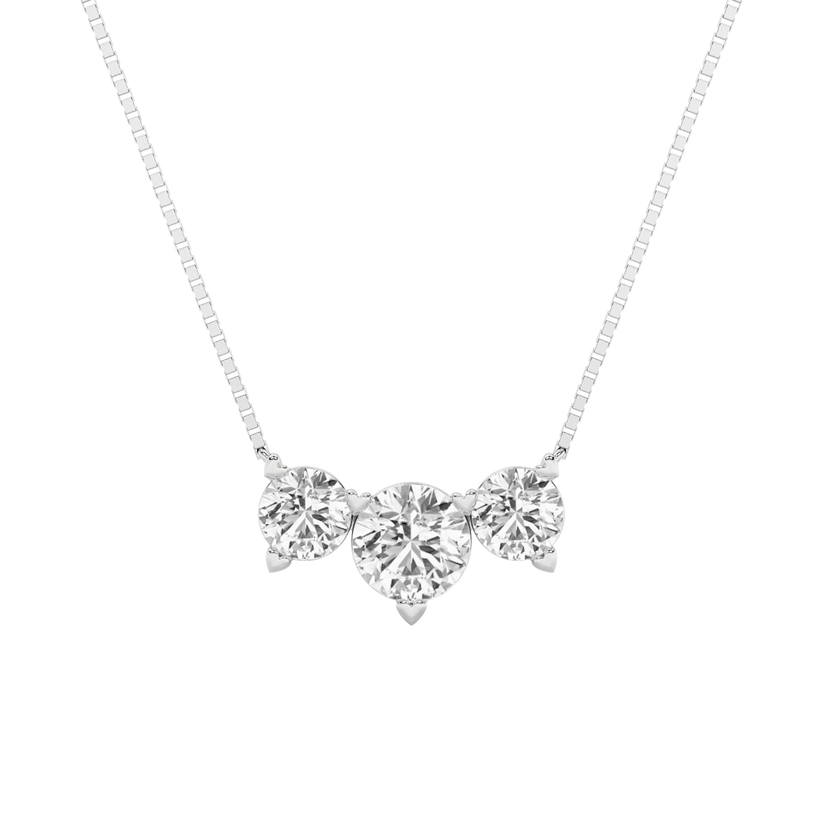 Round Shaped Lab Grown Diamond Three Stone Necklace