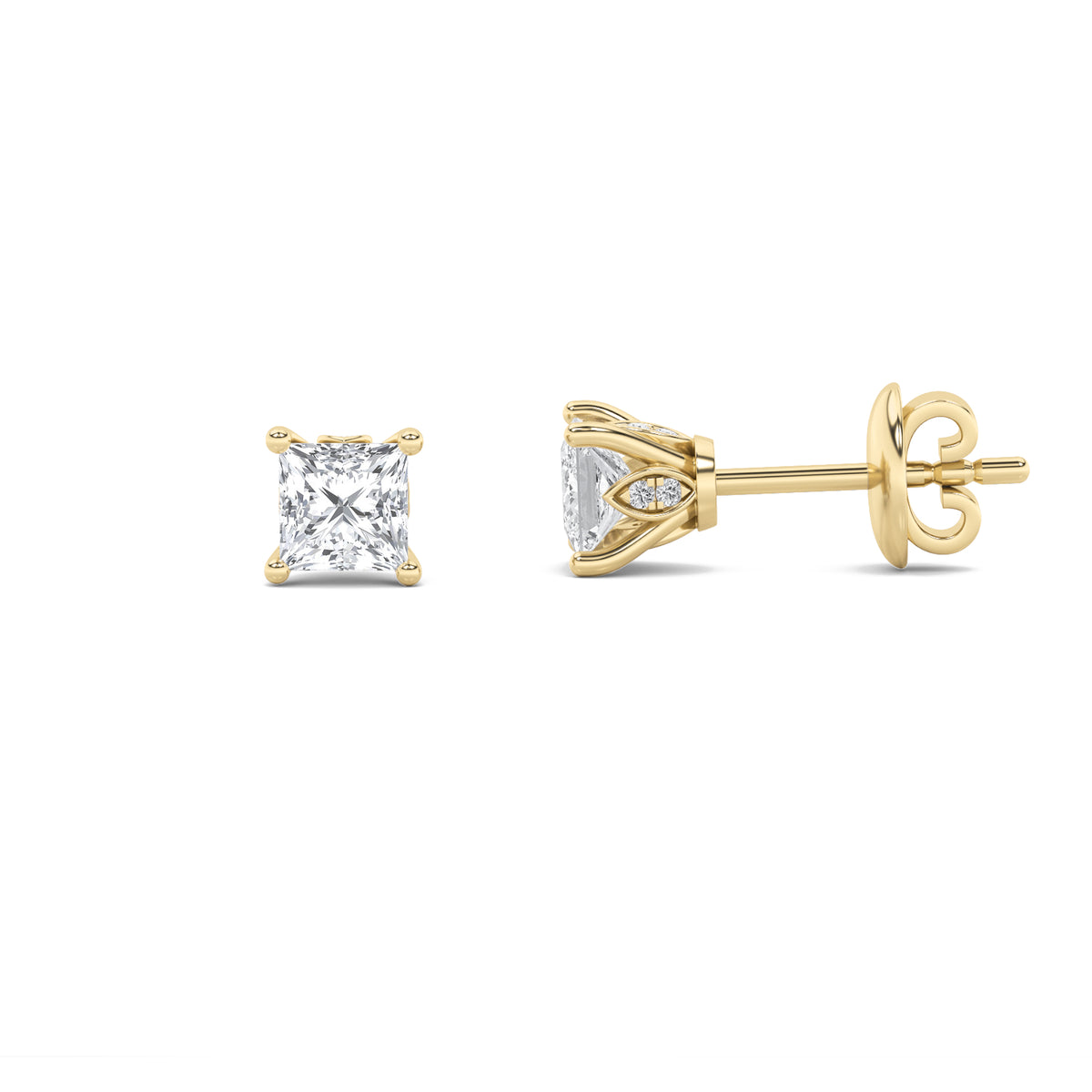 Princess Shaped Lab Grown Diamond Tulip Head Stud Earrings