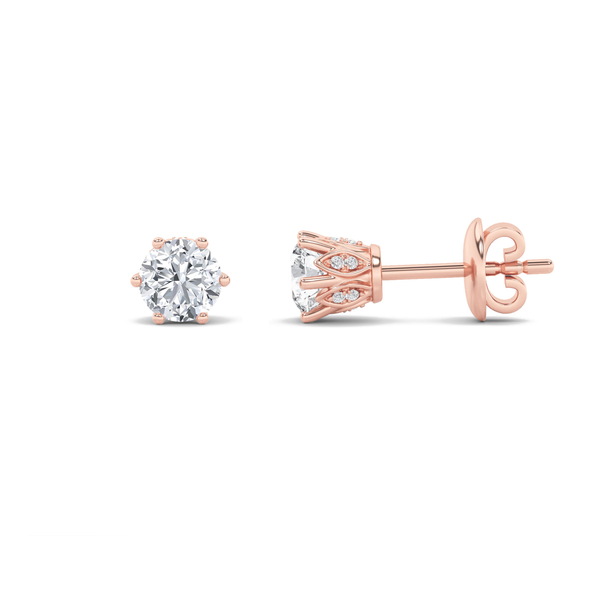 Round Shaped Lab Grown Diamond Tulip Head Stud Earrings