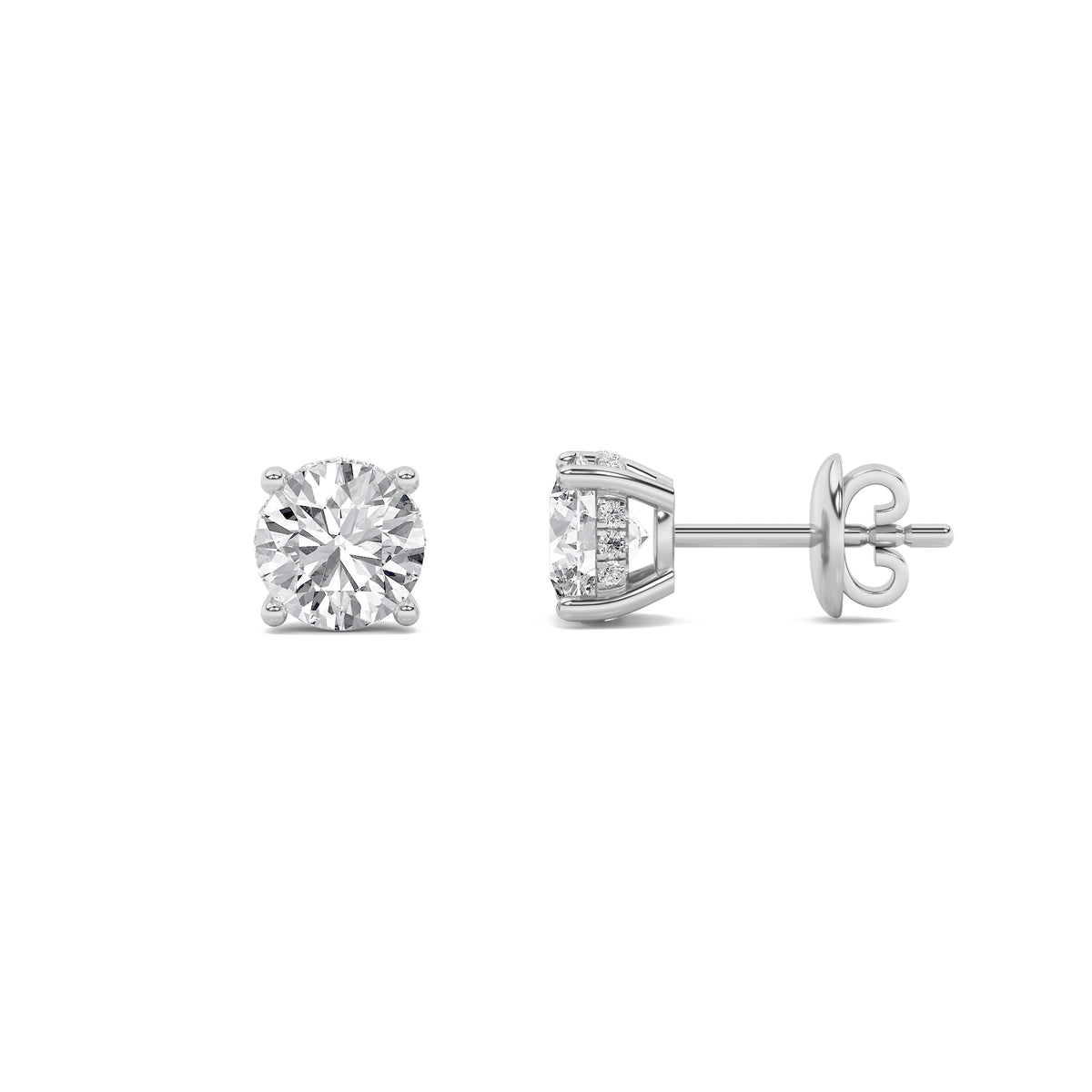Round Shaped Lab Grown Diamond Hidden Halo Stud Earrings