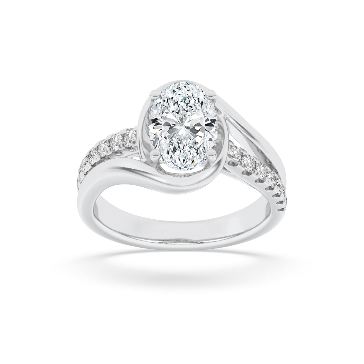 Lab Grown Diamond Swirl Shank Accented Engagement Ring
