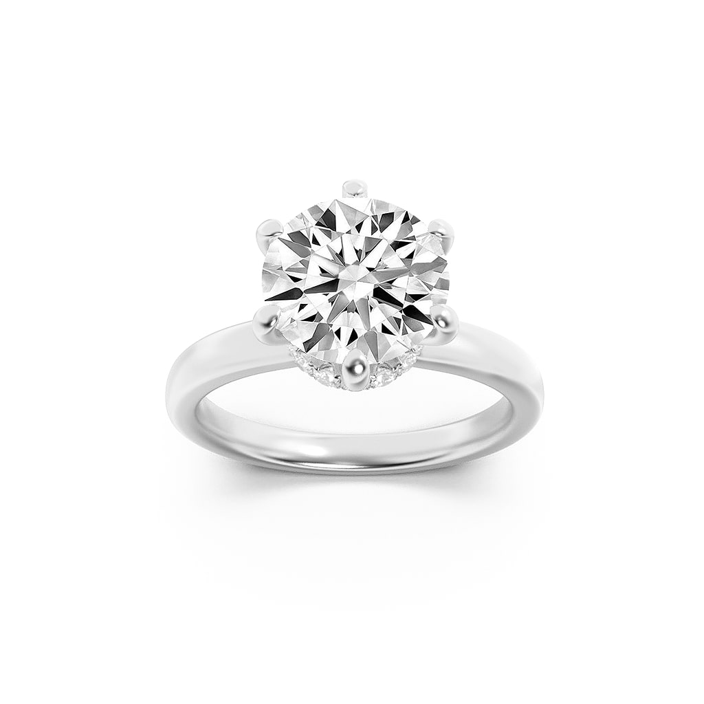 Round Shaped Lab Grown Diamond Hidden Halo Plain Shank Engagement Ring