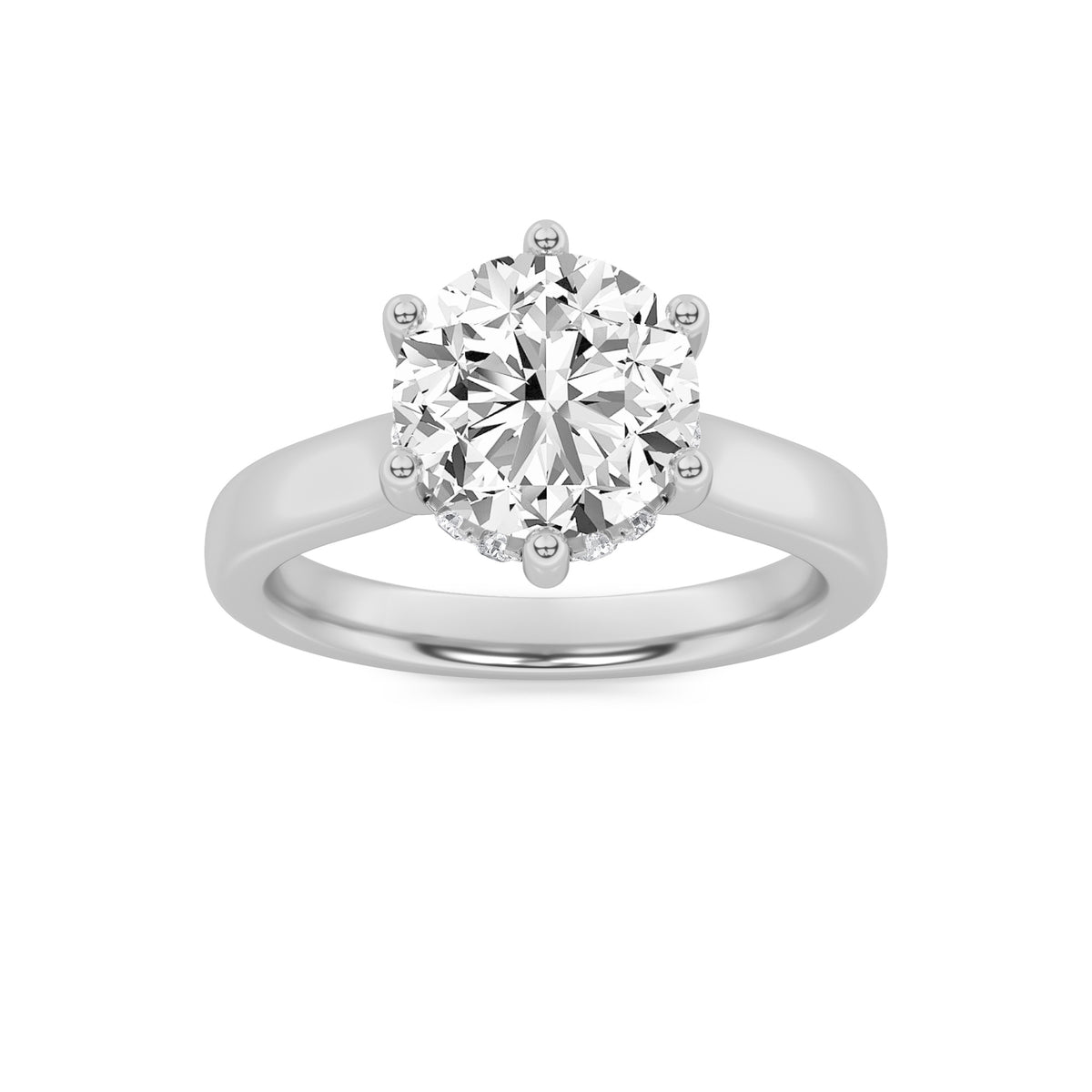 Round Shaped Lab Grown Diamond Hidden Halo Cathedral Shank Engagement Ring