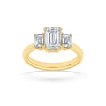 Emerald Shaped Lab Grown Diamond Three Stone Accented Ring
