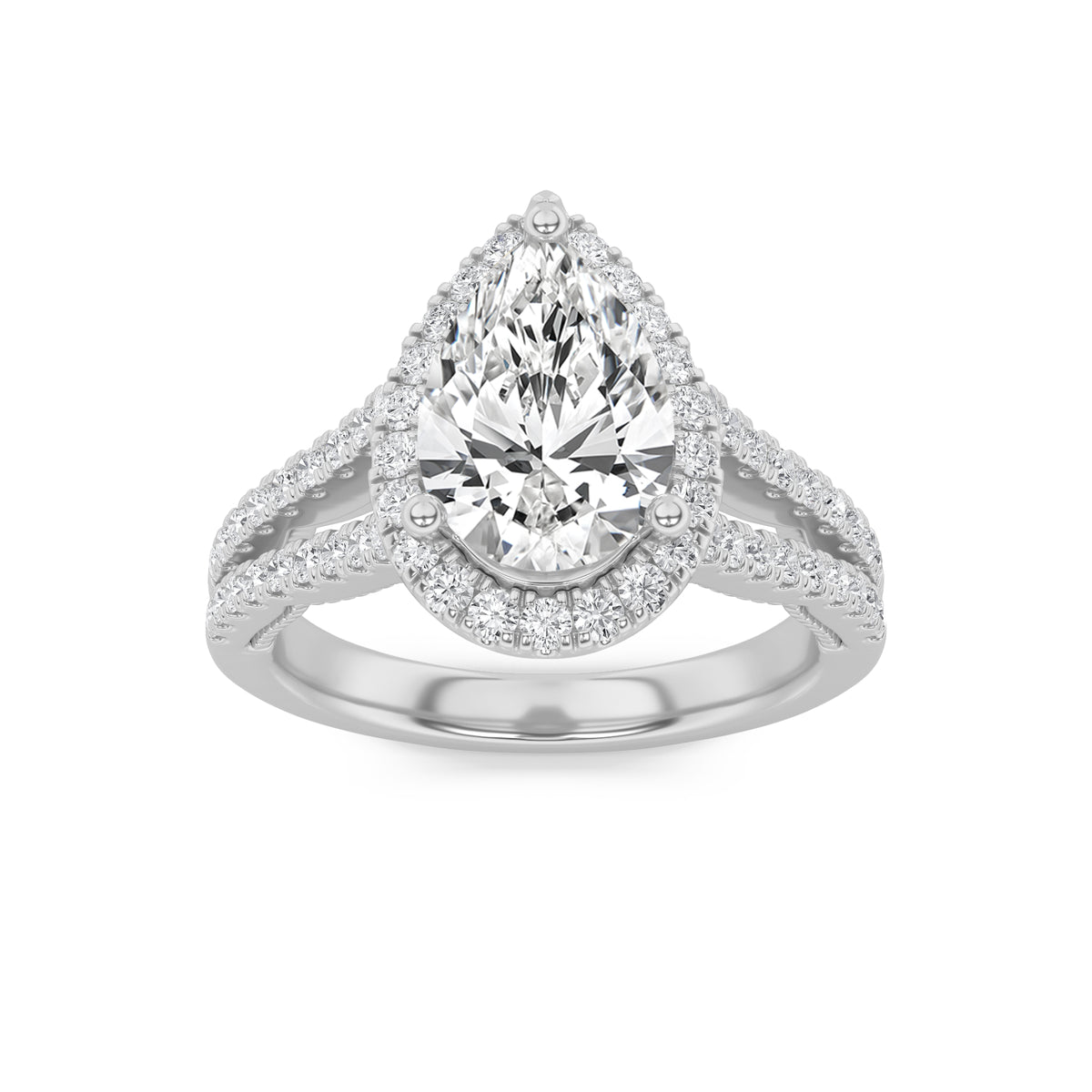 Pear Shaped Lab Grown Diamond Split Shank Accented Ring