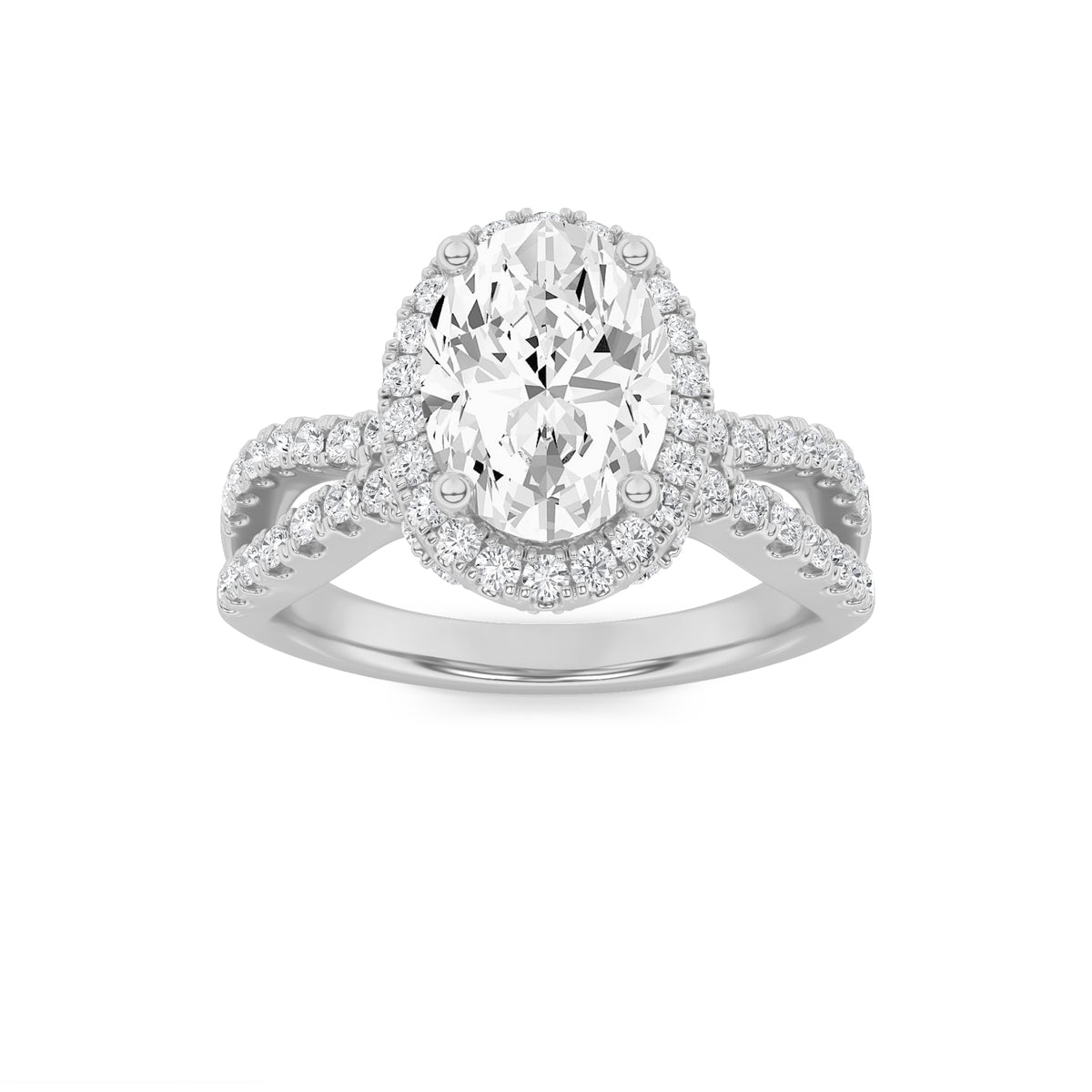 Lab Grown Diamond Split Shank Halo Accented Engagement Ring