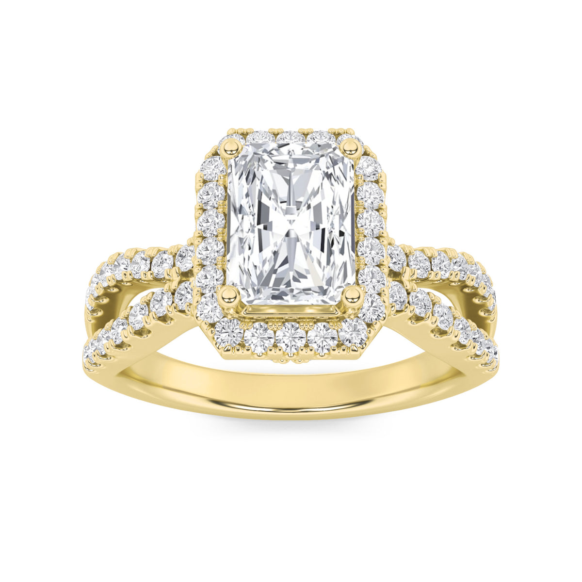 Lab Grown Diamond Split Shank Halo Accented Engagement Ring