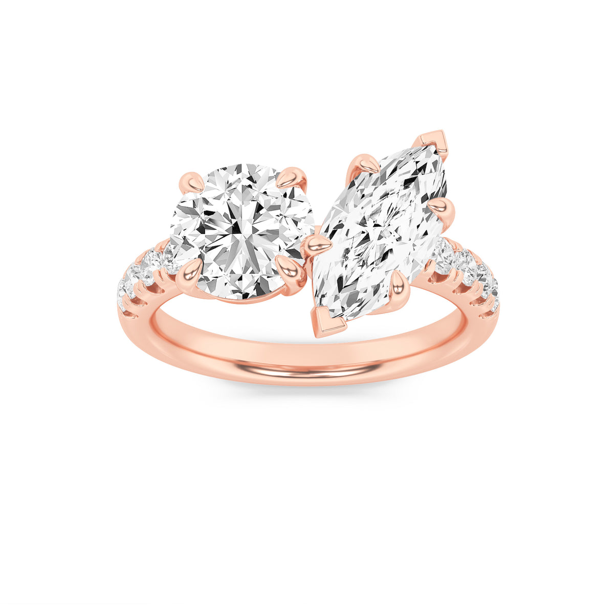 Round Shaped Lab Grown Diamond Toi et Moi Engagement Ring