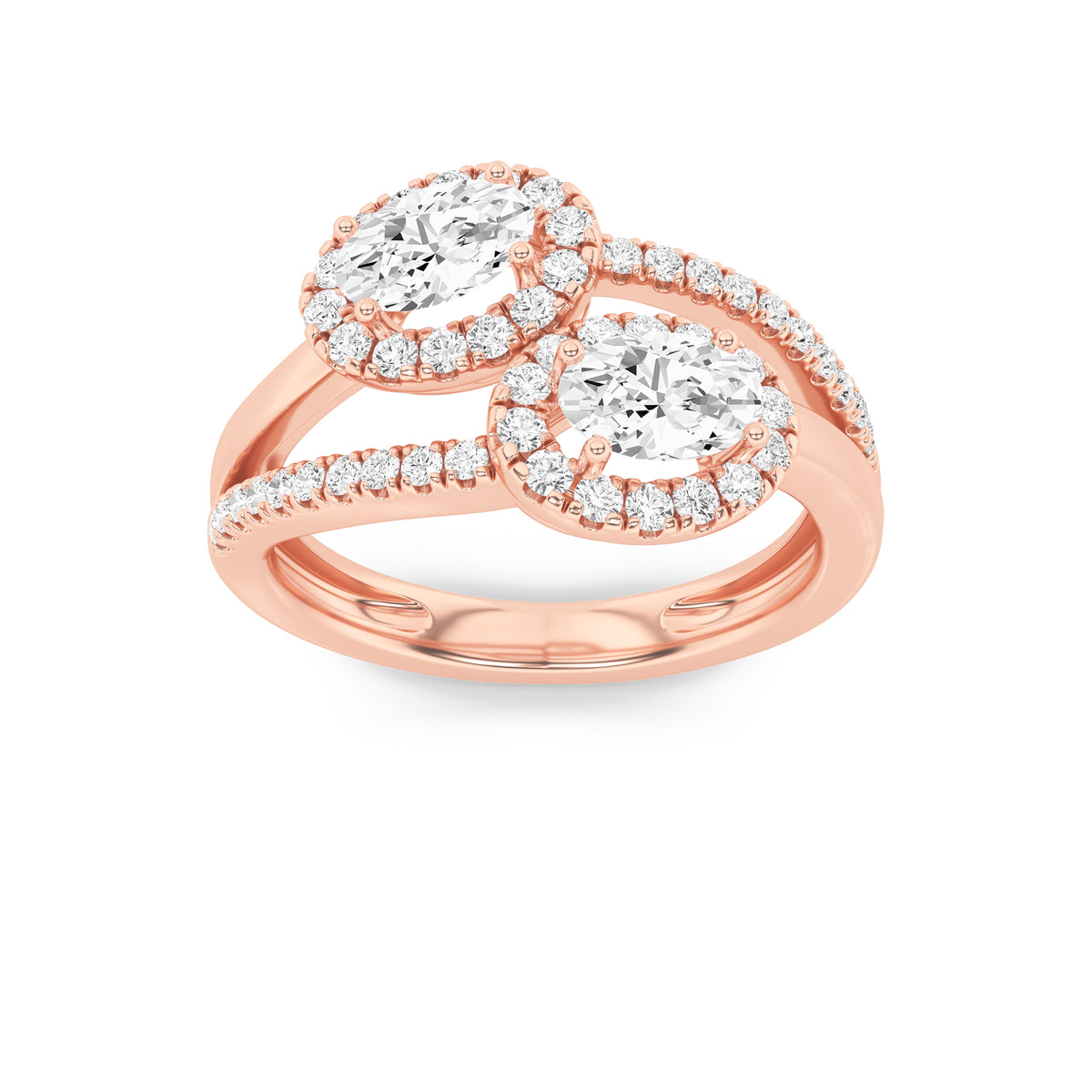 Oval Shaped Lab Grown Diamond Accented Toi et Moi Fashiion Ring