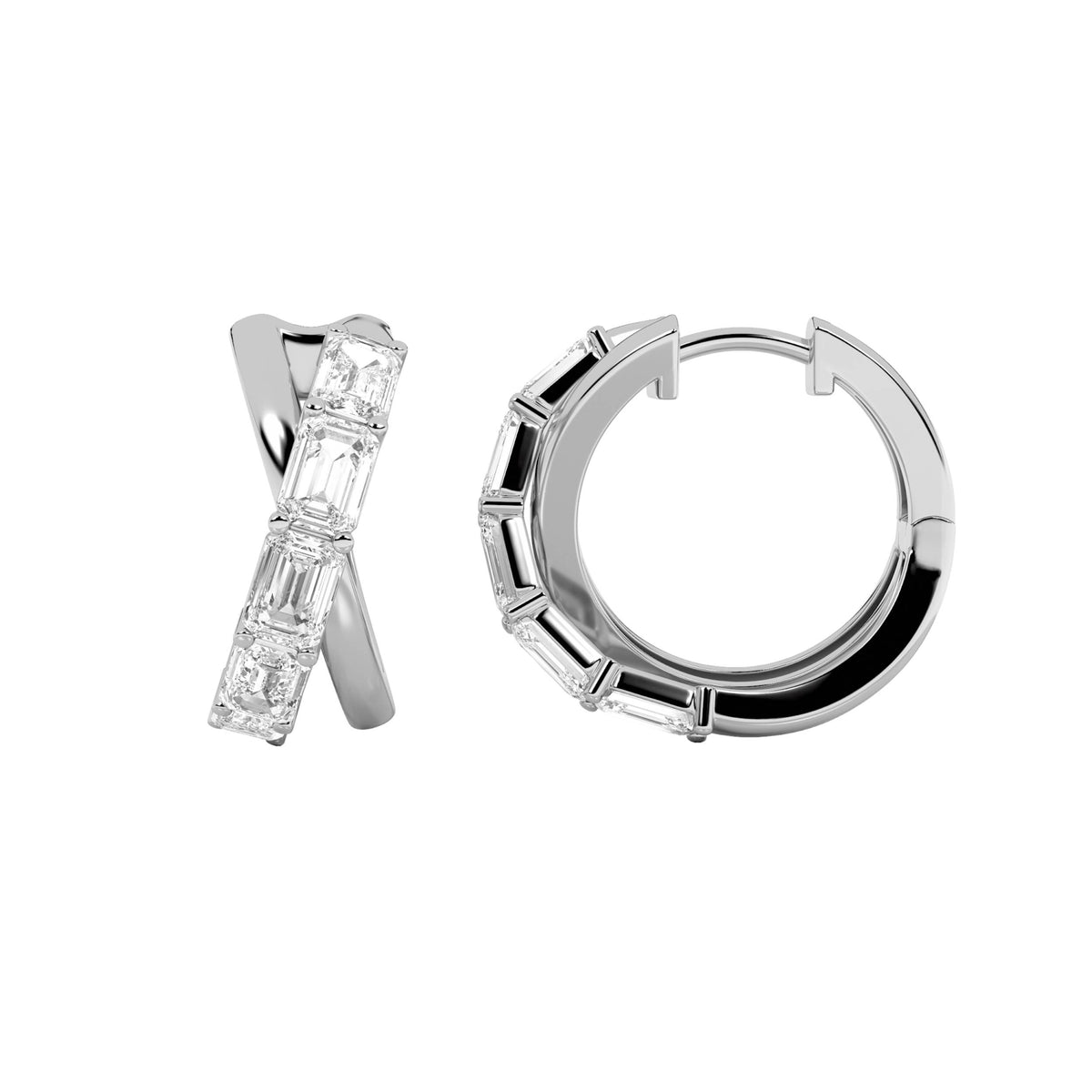 Emerald Shaped Lab Grown Diamond Huggie Earrings