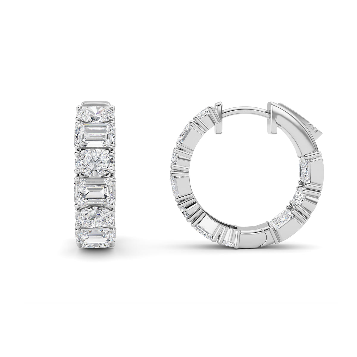 Emerald Shaped Lab Grown Diamond (F/VS )Inside Out Hoop Earrings