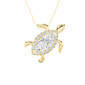 Marquise Shaped Lab Grown Diamond Accented Turtle Pendant