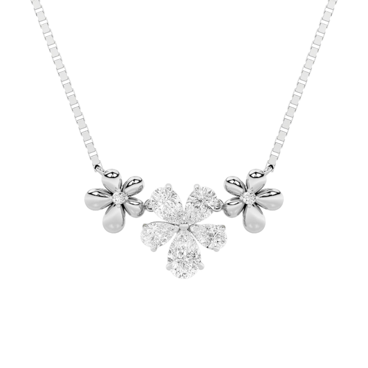 Pear Shaped Lab Grown Diamond Fancy Flower Necklace