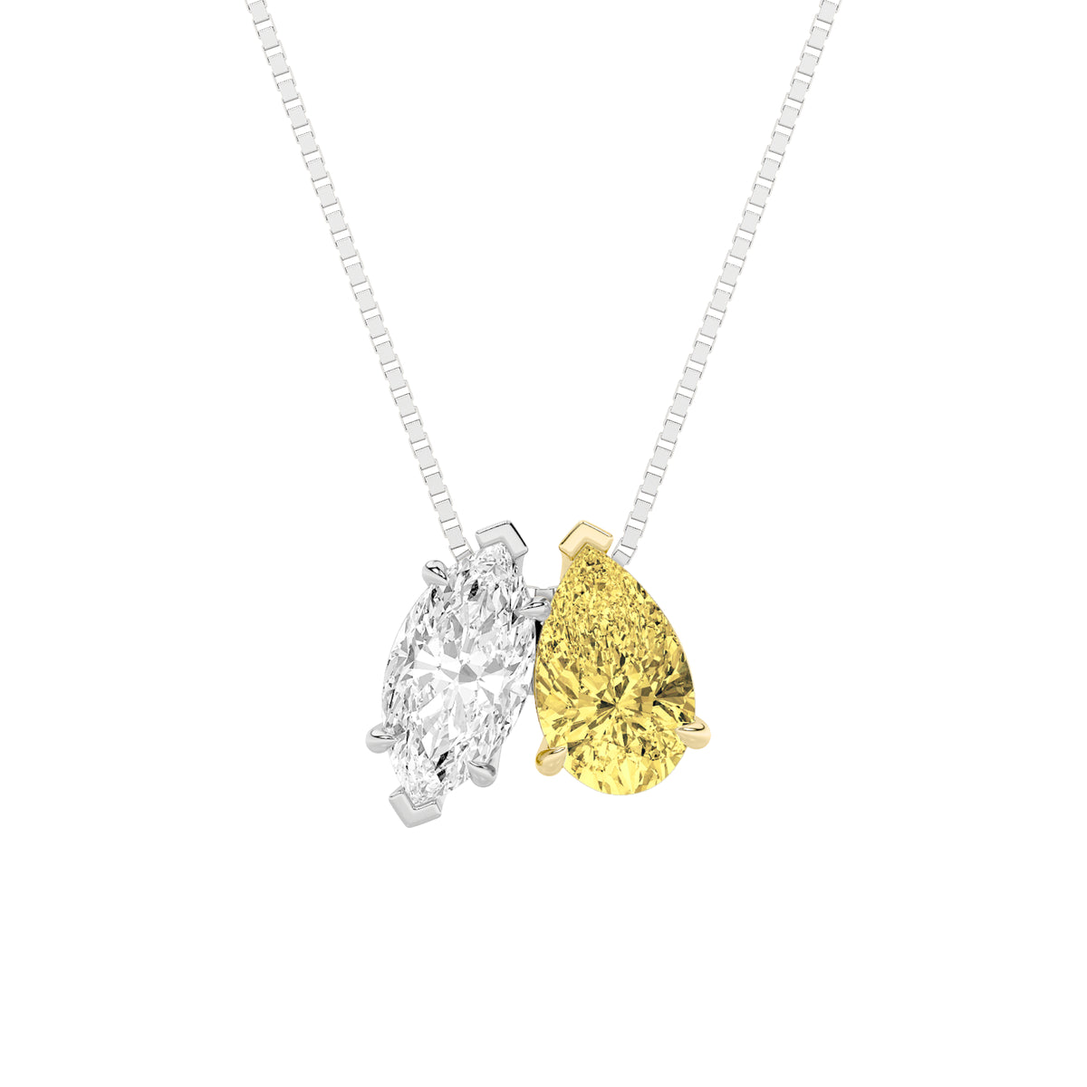 Pear Shaped Fancy Yellow & White Lab Grown Diamond Two Stone Fancy Pendant