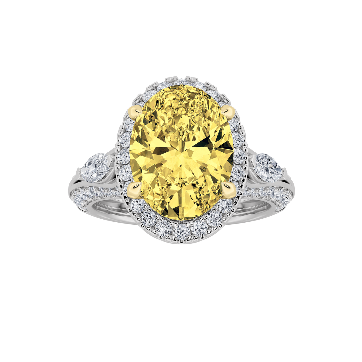 Lab Grown Diamond Three Stone Halo Enagement Ring