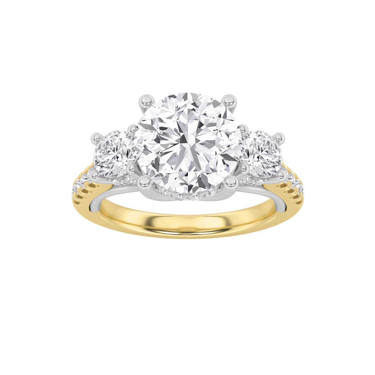 Round Shaped Lab Grown Diamond Accented Three Stone Ring