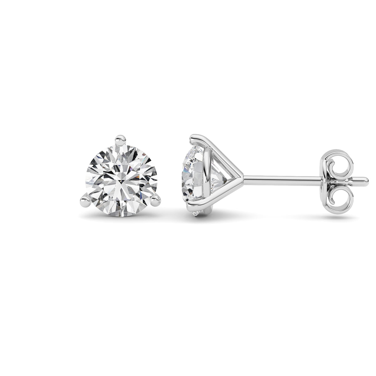 Round Shaped Lab Grown Diamond Three Prong Martini Stud Earrings